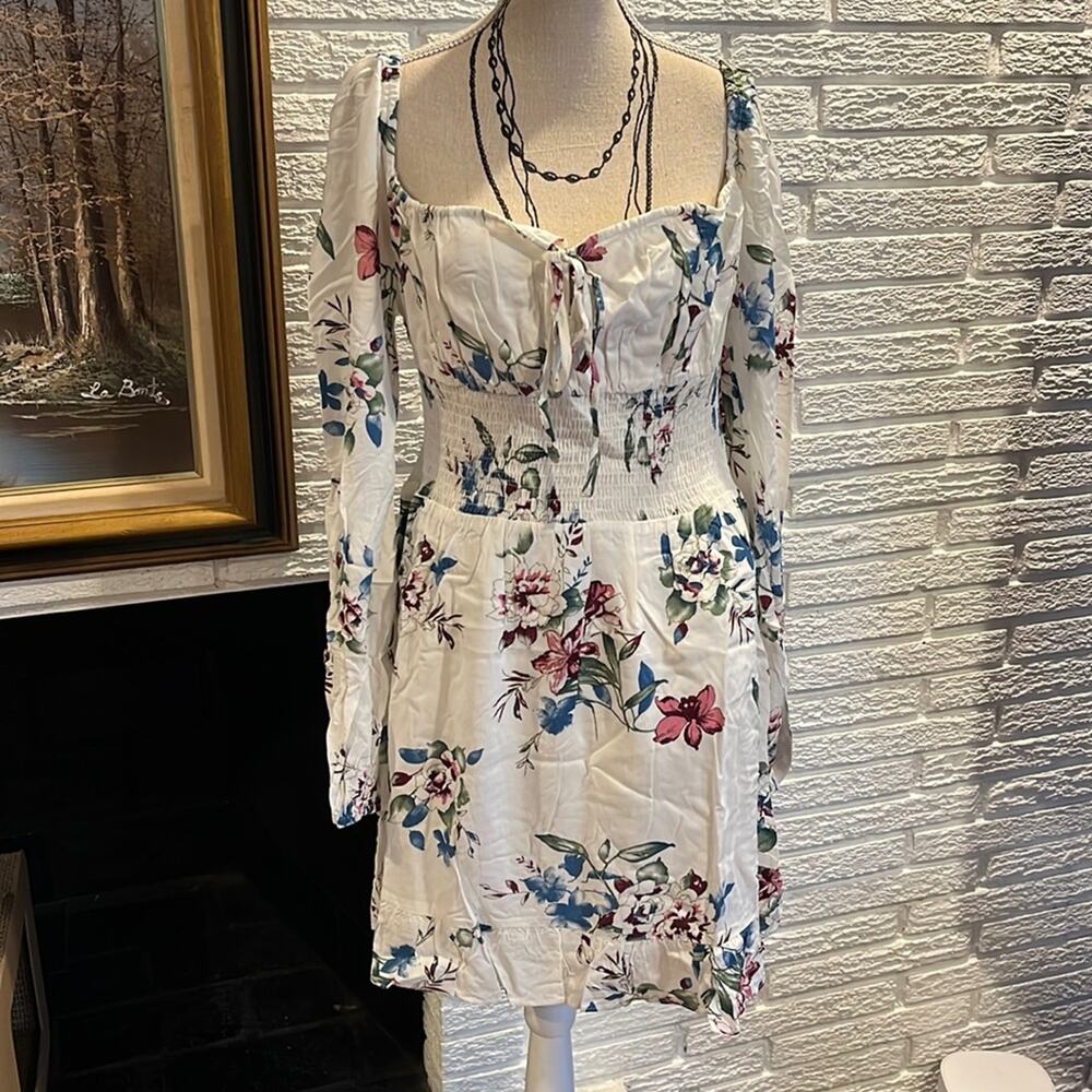 Urban Outfitters Lumiere Boho Floral Dress White Blue Pink Green Large